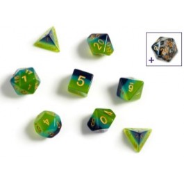 GREEN BLUE TRANSLUCENT 7 DIE SET | Anubis Games and Hobby