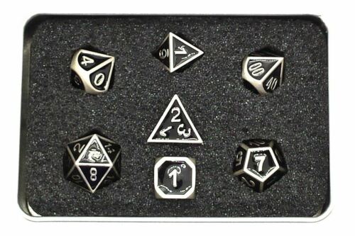 Elven Metal RPG dice - Black/Silver | Anubis Games and Hobby