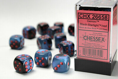 Gemini Black Starlight/Red 16mm D6 | Anubis Games and Hobby