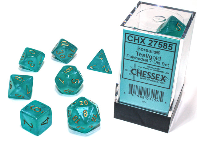 Borealis Teal/Gold 7 Dice Set | Anubis Games and Hobby
